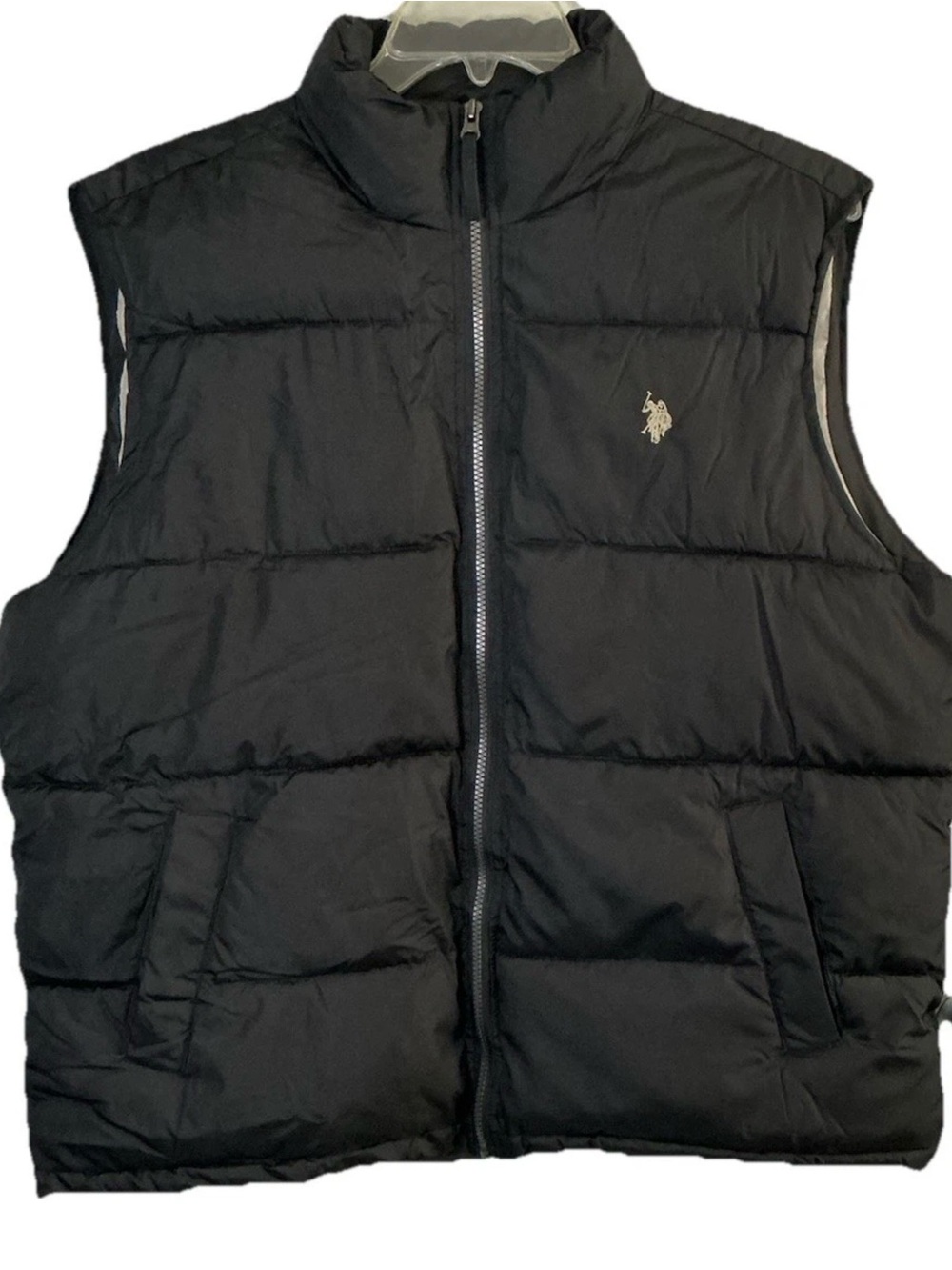 U.S. Polo Assn Black Insulated Puffer Vest Full Zip Men’s Large Pockets Logo